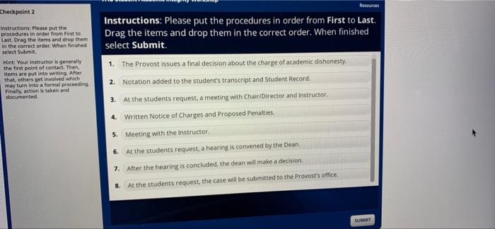 Checkpoint 2 Instructions Please Put The Procedures In Order From First To Last Drag The Items And Drop Them In The Co 1