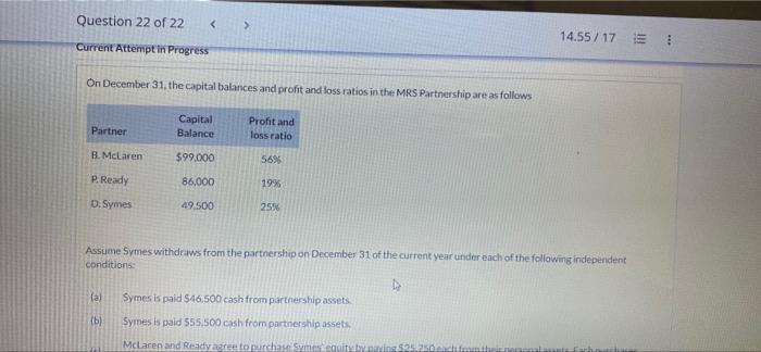 Question 22 Of 22 Current Attempt In Progress On December 31 The Capital Balances And Profit And Loss Ratios In The 1