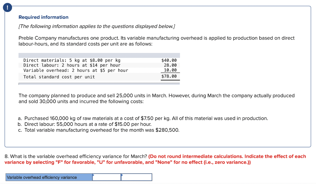 Required Information The Following Information Applies To The Questions Displayed Below Preble Company Manufactures O 1