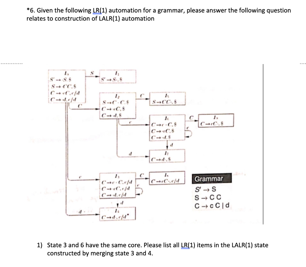 6 Given The Following Lr 1 Automation For A Grammar Please Answer The Following Question Relates To Construction Of 1