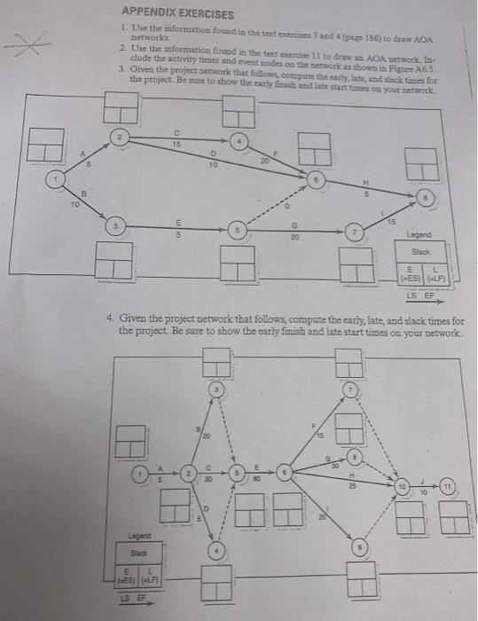 10 B Appendix Exercises 1 Use The Information Found In The Text Exercises 3 And 4 Page 186 To Draw Aoa Networks 2 Us 1