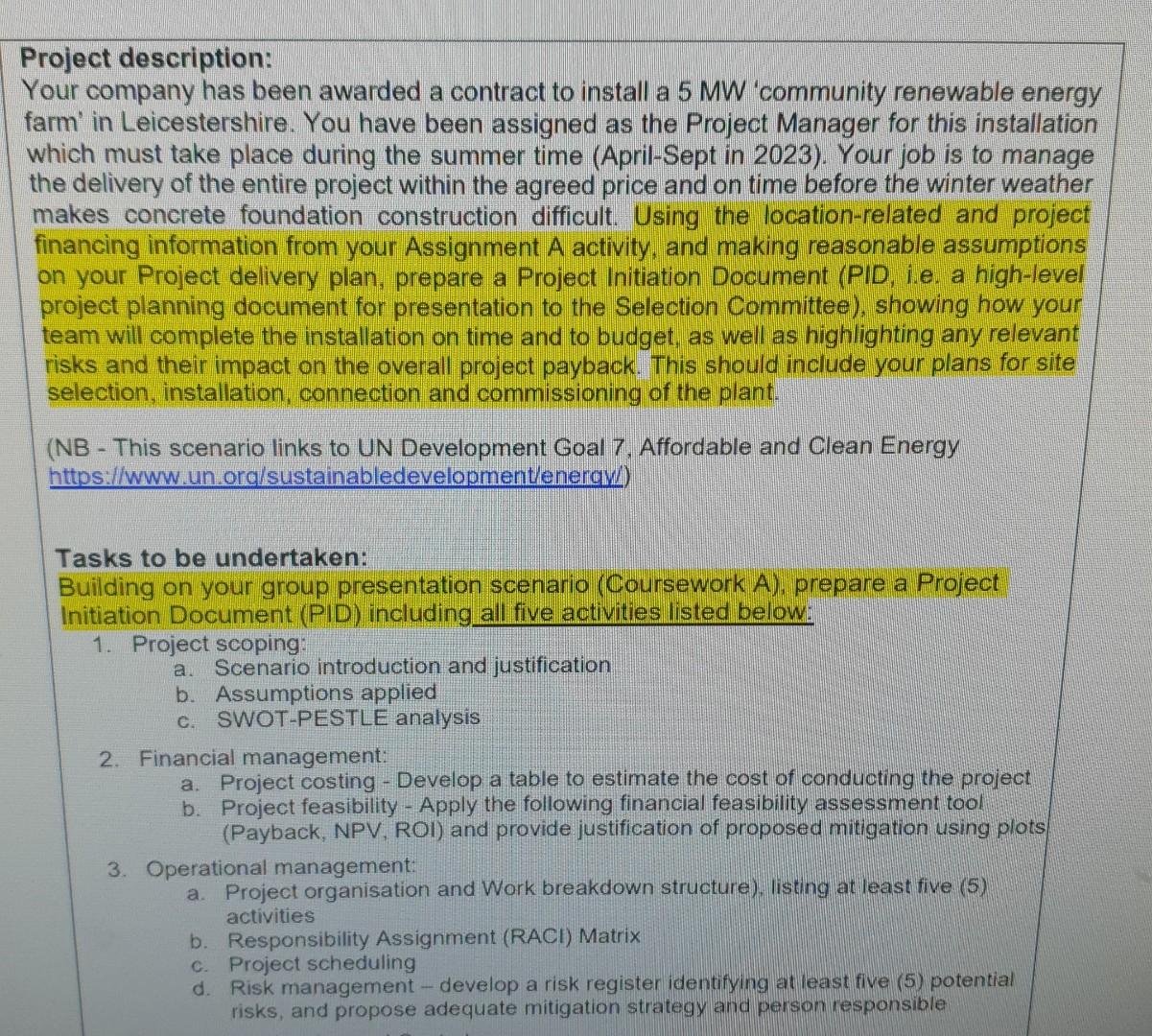 Project Description Your Company Has Been Awarded A Contract To Install A 5 Mw Community Renewable Energy Farm In Lei 1