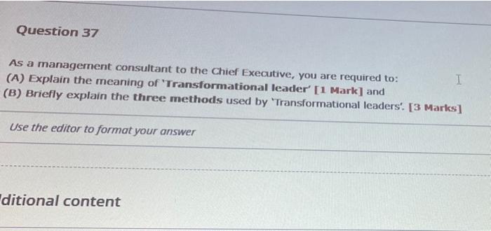Question 37 As A Management Consultant To The Chief Executive You Are Required To I A Explain The Meaning Of Transf 1