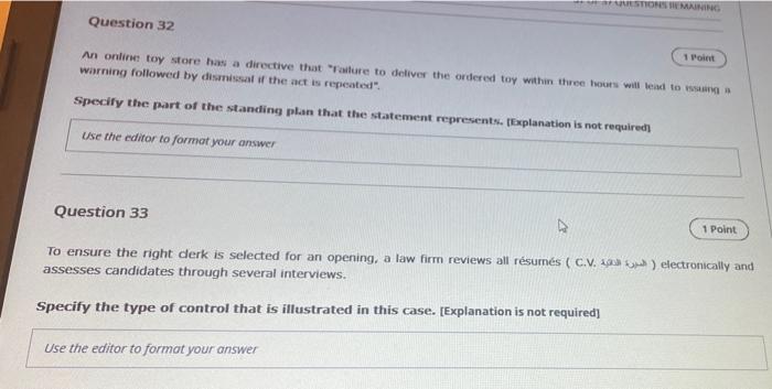 Fuestions Remaining Question 32 1 Point An Online Toy Store Has A Directive That Failure To Deliver The Ordered Toy Wit 1