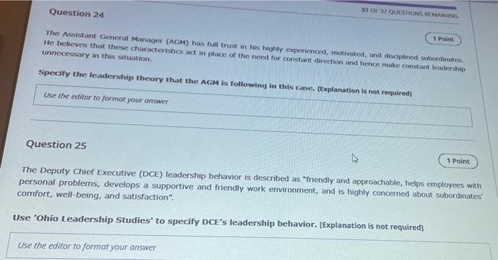 37 Of 37 Questions Remaining Question 24 1 Point The Assistant General Manager Agm Has Full Trust In His Highly Experi 1