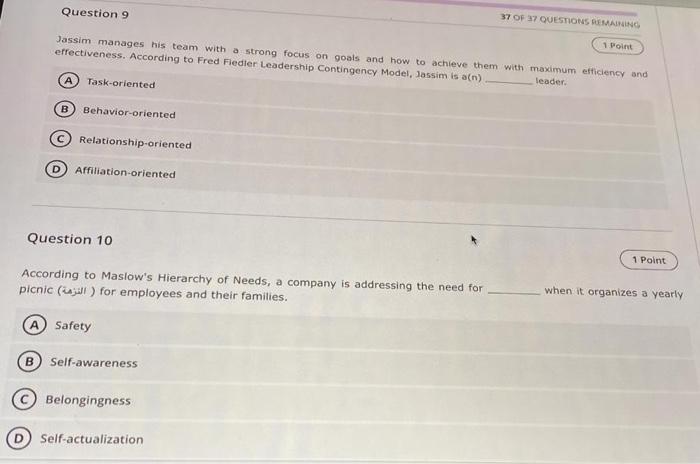 Question 9 37 Of 37 Questions Remaining 1 Point Jassim Manages His Team With A Strong Focus On Goals And How To Achieve 1