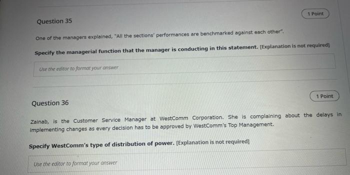 Question 35 1 Point One Of The Managers Explained All The Sections Performances Are Benchmarked Against Each Other 1