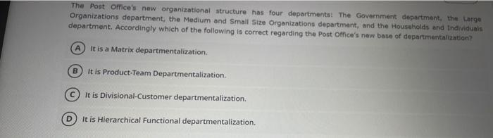 Point The Post Office S New Organizational Structure Has Four Departments The Government Department The Large Organiza 3