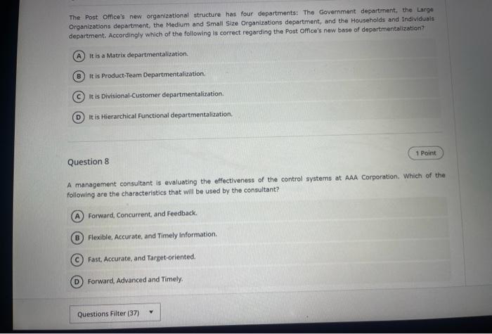 103 Minutes Remaining The Post Office S New Organizational Structure Has Four Departments The Government Department Th 2