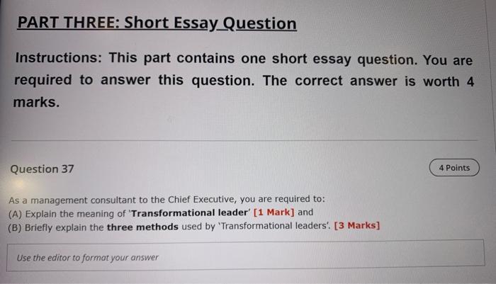 Part Three Short Essay Question Instructions This Part Contains One Short Essay Question You Are Required To Answer T 2
