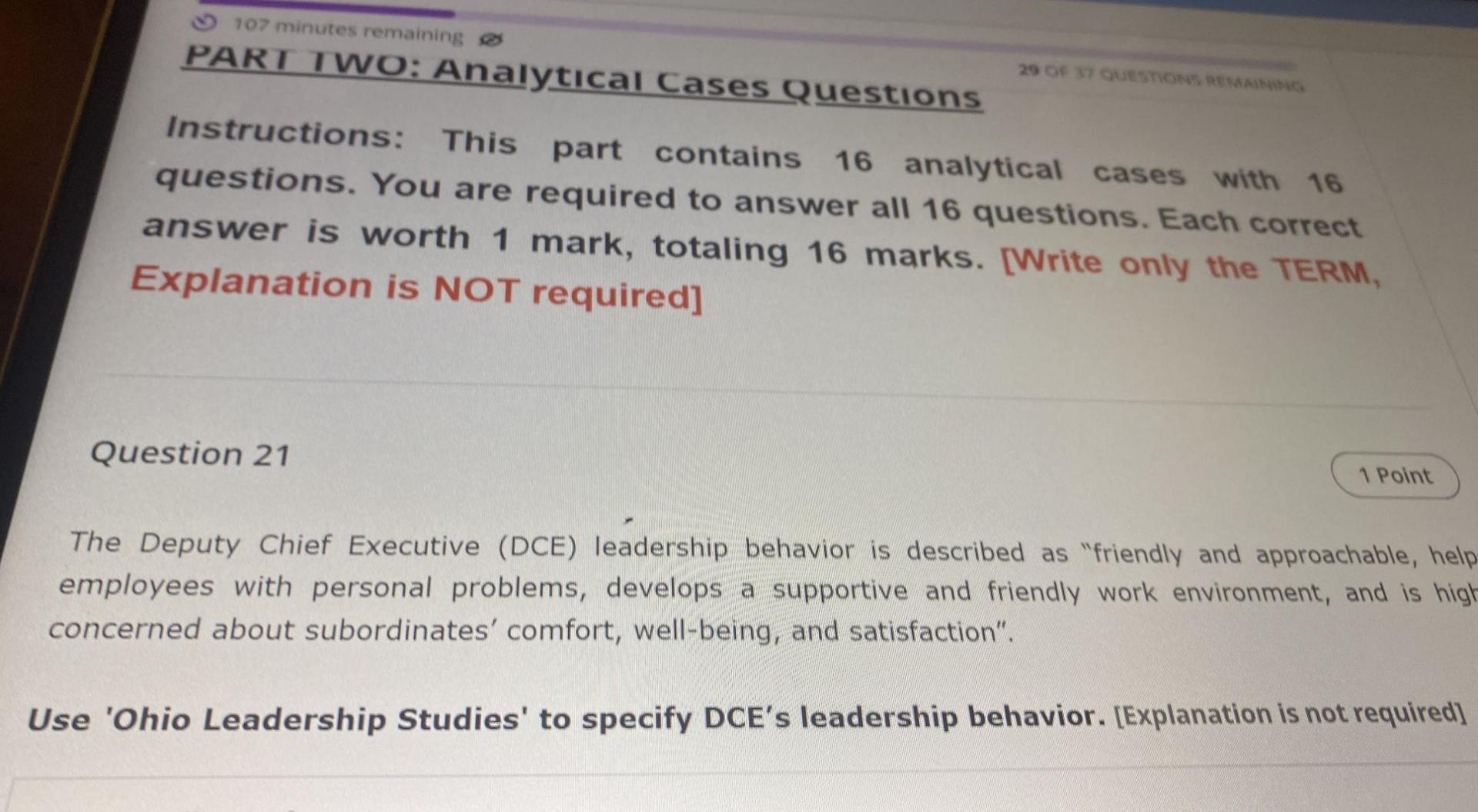 107 Minutes Remaining O 29 Of 37 Questions Remaining Part Two Analytical Cases Questions Instructions This Part Contai 1