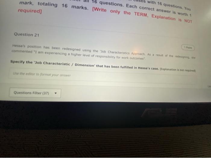 Es With 16 Questions You 16 Questions Each Correct Answer Is Worth 1 Mark Totaling 16 Marks Write Only The Term Ex 1