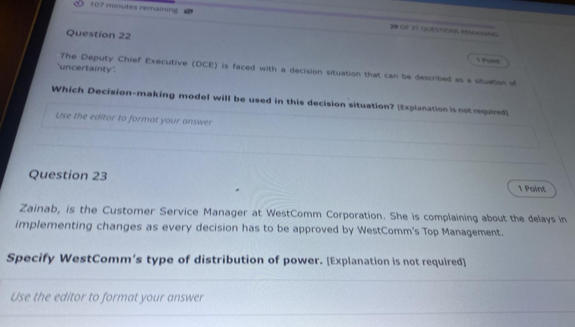 107 Minutes Remaining 29 Of 37 Questions Remaining Question 22 1 Point The Deputy Chief Executive Dce Is Faced With A 1