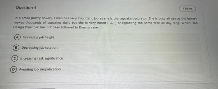 Question 4 1 Point In A Small Pastry Bakery Eman Has Very Important Job As She Is The Cupcake Decorator She Is Busy Al 1