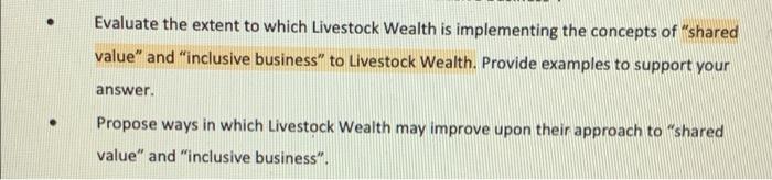 Evaluate The Extent To Which Livestock Wealth Is Implementing The Concepts Of Shared Value And Inclusive Business 1
