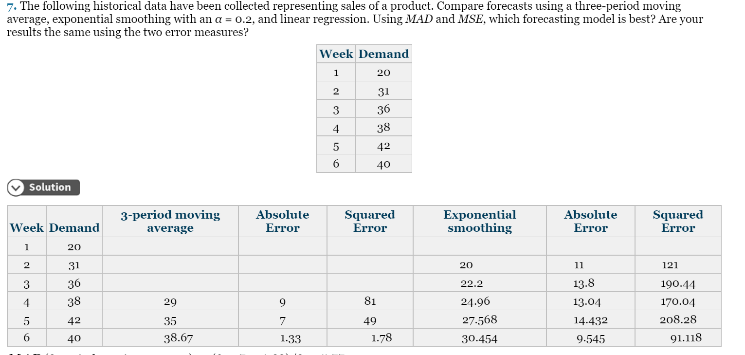 7 The Following Historical Data Have Been Collected Representing Sales Of A Product Compare Forecasts Using A Three Pe 1