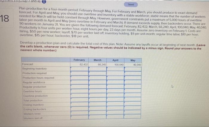 Signment 5 Chap 7 And 8 I Saved 18 Plan Production For A Four Month Period February Through May For February And Mar 1