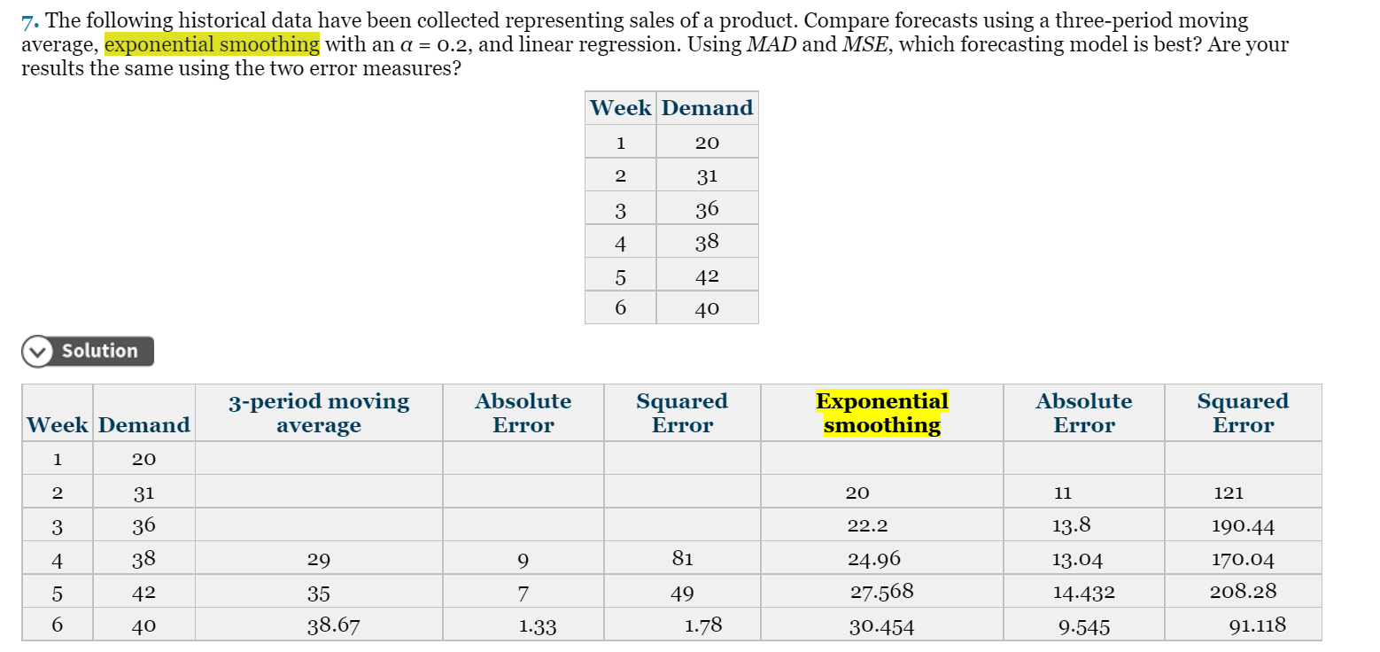 7 The Following Historical Data Have Been Collected Representing Sales Of A Product Compare Forecasts Using A Three Pe 1