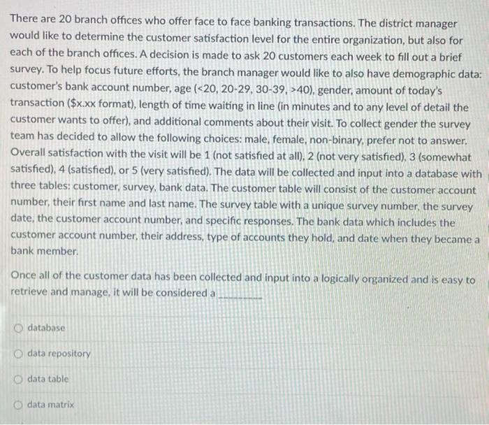 There Are 20 Branch Offices Who Offer Face To Face Banking Transactions The District Manager Would Like To Determine Th 1