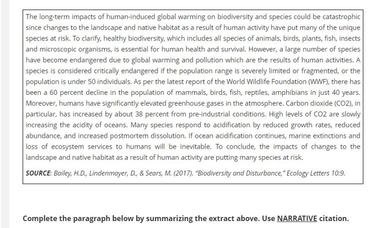 The Long Term Impacts Of Human Induced Global Warming On Biodiversity And Species Could Be Catastrophic Since Changes To 1