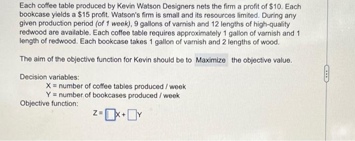 Each Coffee Table Produced By Kevin Watson Designers Nets The Firm A Profit Of 10 Each Bookcase Yields A 15 Profit W 1