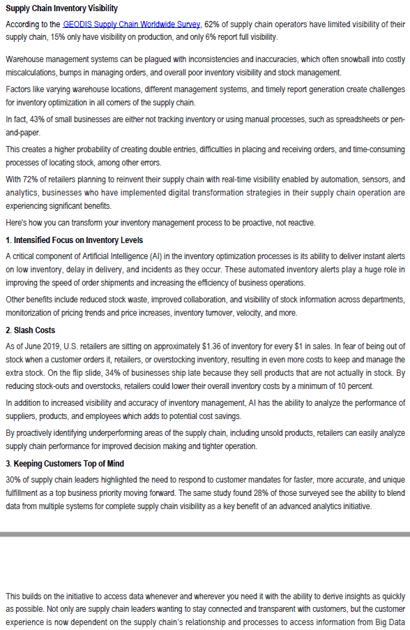 Supply Chain Inventory Visibility According To The Geodis Supply Chain Worldwide Survey 62 Of Supply Chain Operators H 1
