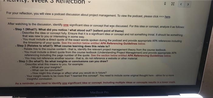 0 For Your Reflection You Will View A Podcast Discussion About Project Management To View The Podcast Please Clic 1