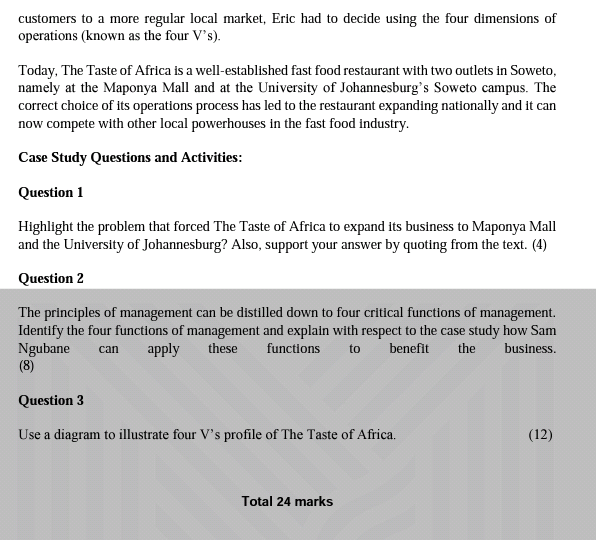 Customers To A More Regular Local Market Eric Had To Decide Using The Four Dimensions Of Operations Known As The Four 1