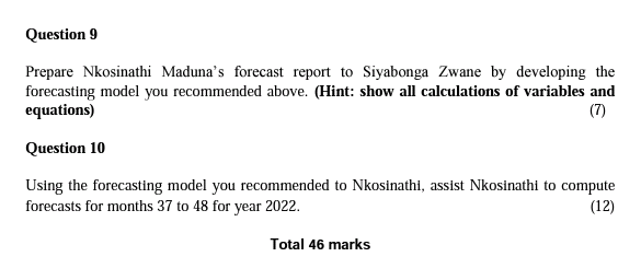 Question 9 Prepare Nkosinathi Maduna S Forecast Report To Siyabonga Zwane By Developing The Forecasting Model You Recomm 1