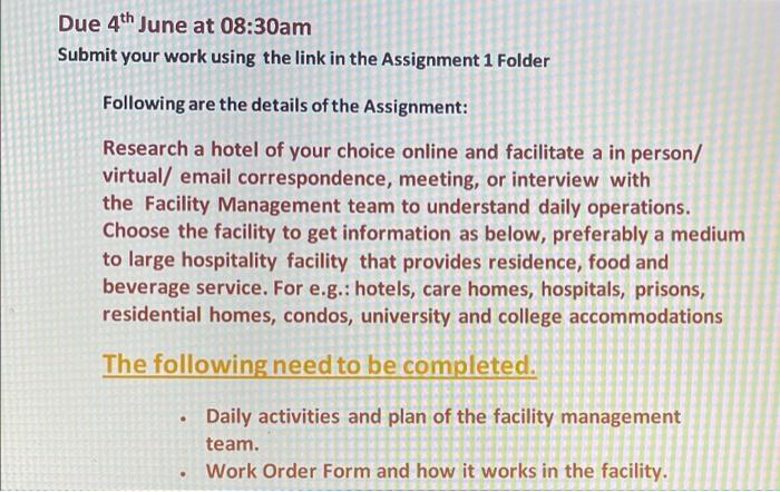 Due 4th June At 08 30am Submit Your Work Using The Link In The Assignment 1 Folder Following Are The Details Of The Assi 1
