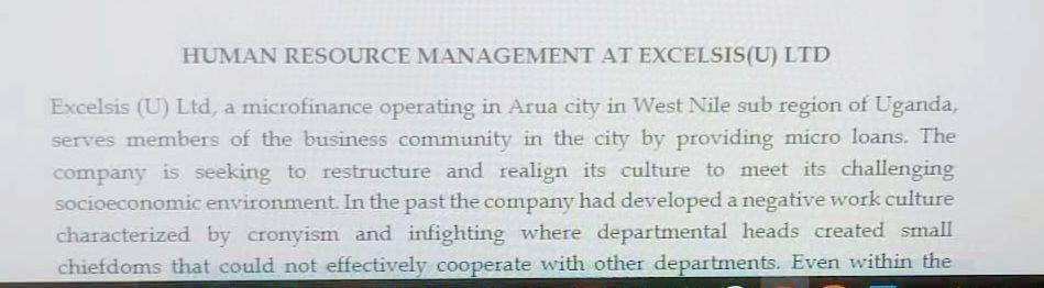 Human Resource Management At Excelsis U Ltd Excelsis U Ltd A Microfinance Operating In Arua City In West Nile Sub Re 1