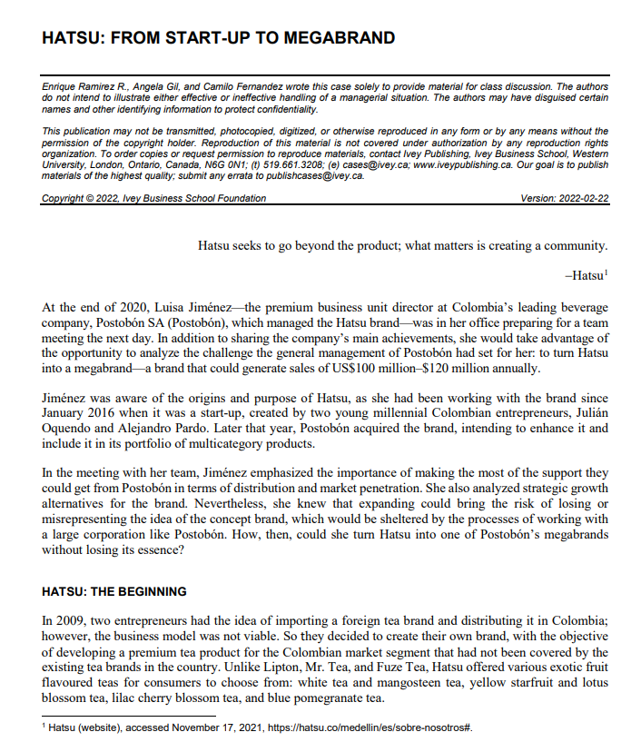 Hatsu From Start Up To Megabrand Enrique Ramirez R Angela Gil And Camilo Fernandez Wrote This Case Solely To Provide 1