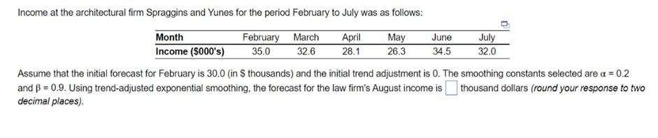 Income At The Architectural Firm Spraggins And Yunes For The Period February To July Was As Follows June July Month Inc 1