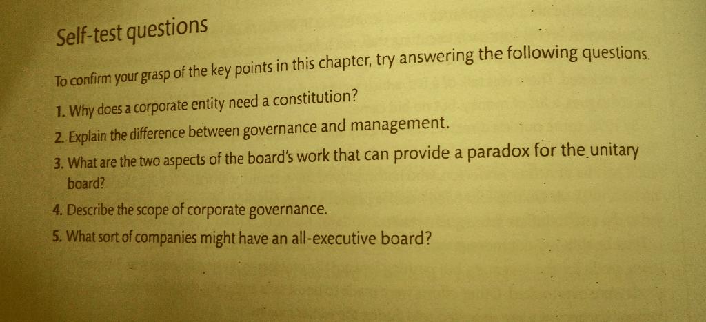 Self Test Questions To Confirm Your Grasp Of The Key Points In This Chapter Try Answering The Following Questions 1 W 1