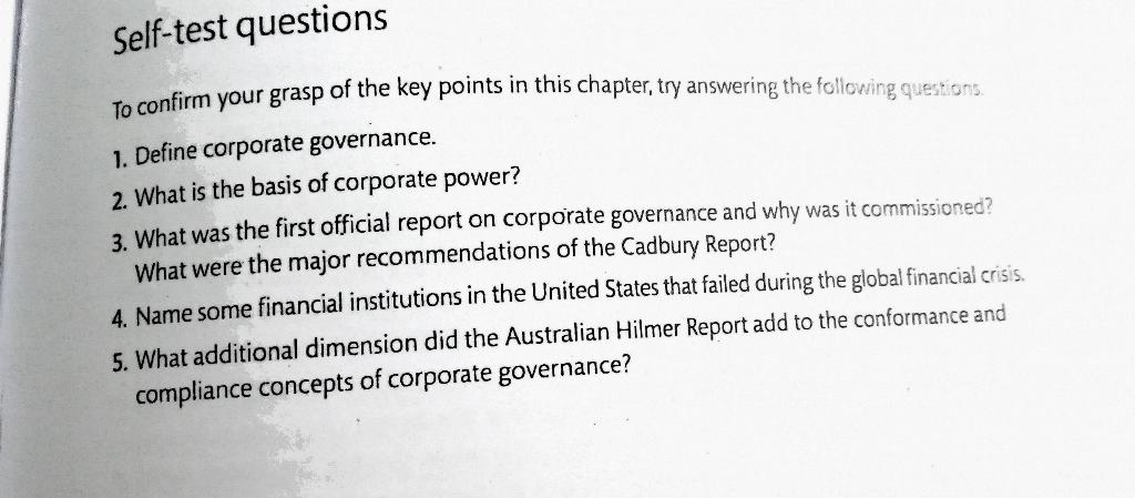 Self Test Questions To Confirm Your Grasp Of The Key Points In This Chapter Try Answering The Following Questions 1 D 1