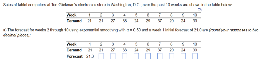 Sales Of Tablet Computers At Ted Glickman S Electronics Store In Washington D C Over The Past 10 Weeks Are Shown In T 1