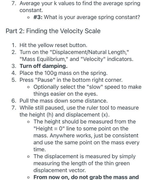 Description Springs And Energy Phet Sim Part 1 Finding The Spring Constant K 1 Go To The Lab Tab And Hit The Yellow 2