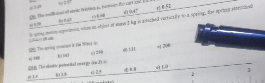 Of The Coefficient Of Static Friction P Between The Cart And C 0 60 D 0 47 E 0 52 In Spring Motion Experiment When 1