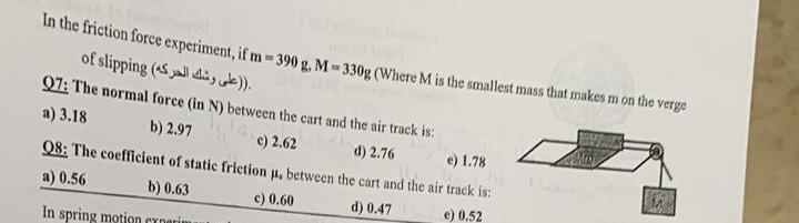 In The Friction Force Experiment If M 390 G M 330g Where M Is The Smallest Mass That Makes M On The Verge 97 The Nor 1