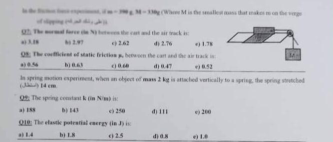 Pi 390 G M 330g Where M Is The Smallest Mass That Makes M On The Verge 07 The Normal Force In N Between The Cart And 1