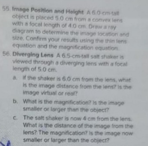 55 Image Position And Height A 6 0 Cm Tall Object Is Placed 5 0 Cm From A Convex Lens With A Focal Length Of 4 0 Cm Dr 1