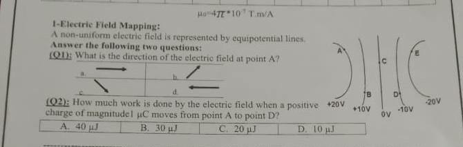 Ha 477 10 T M A 1 Electric Field Mapping A Non Uniform Electric Field Is Represented By Equipotential Lines Answer Th 1