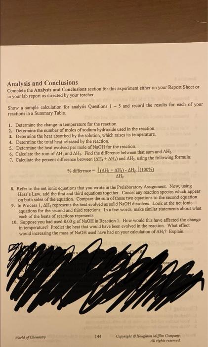 Heat Of Reaction Data Sheet Reaction 1 Solid Naoh And Water 100 Ml Mass Of Naoh Mass Of Water 1 9642 Total Mass Of So 2