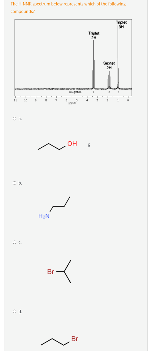 The H Nmr Spectrum Below Represents Which Of The Following Compounds Triplet 3h Triplet 2h 11 10 9 8 O A O B O C O 1