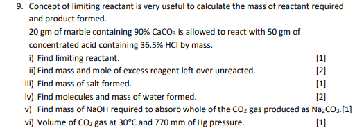 9 Concept Of Limiting Reactant Is Very Useful To Calculate The Mass Of Reactant Required And Product Formed 20 Gm Of M 1