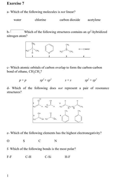 Organic Chemistry 1 Chem 3102 Sheet Activity Chap 1 Exercise 1 A Draw Complete Lewis Structures Including Lone Pairs 3