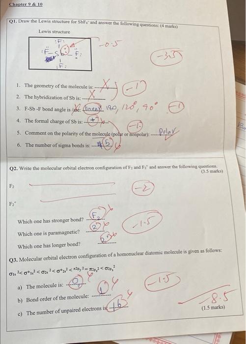 Chapter 9 10 Q1 Draw The Lewis Structure For Sbf And Answer The Following Questions 4 Marks Lewis Structure 20 5 1
