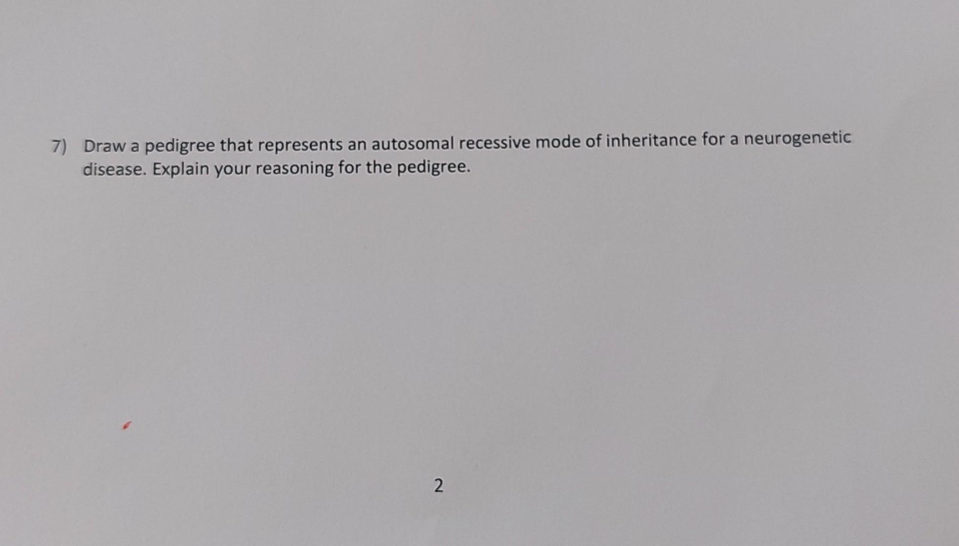 7 Draw A Pedigree That Represents An Autosomal Recessive Mode Of Inheritance For A Neurogenetic Disease Explain Your R 1