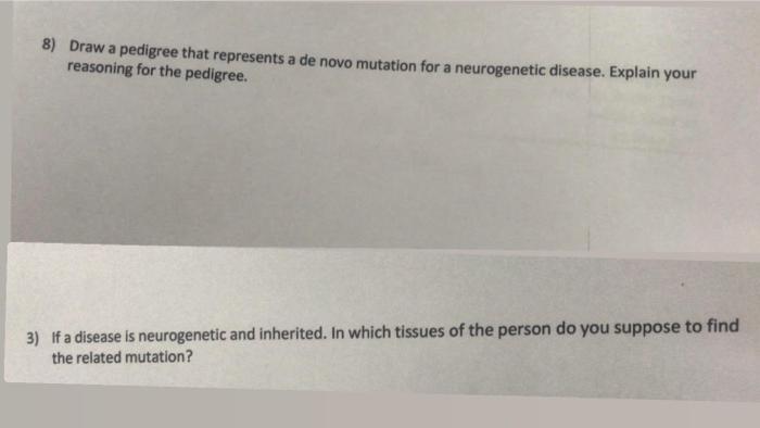 8 Draw A Pedigree That Represents A De Novo Mutation For A Neurogenetic Disease Explain Your Reasoning For The Pedigre 1