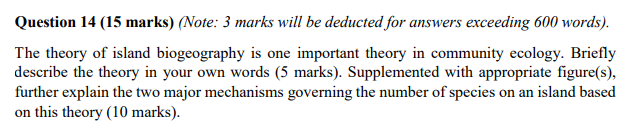 Question 14 15 Marks Note 3 Marks Will Be Deducted For Answers Exceeding 600 Words The Theory Of Island Biogeograp 1